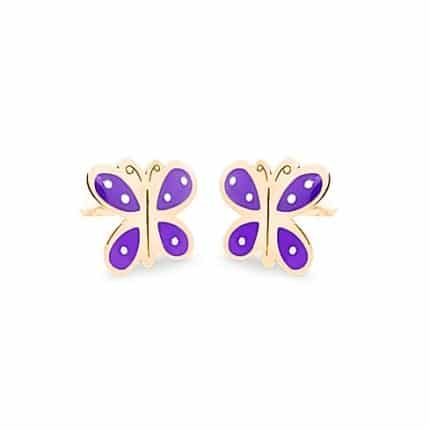 Pendientes de oro Mariposa morada 6mm pendientes de oro para niña pendientes infantiles mariposas joyería juan luis larráyoz pamplona