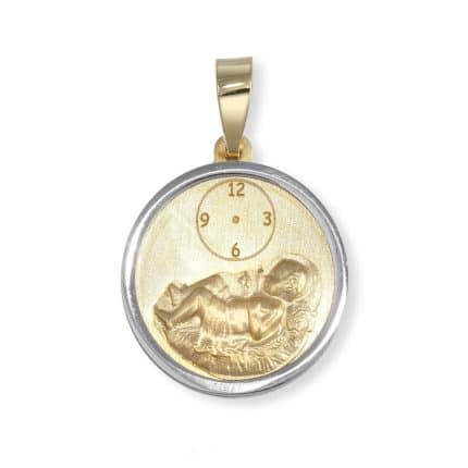 Medalla de oro recién nacido bicolor reloj niño comprar medallas recién nacido bautizo bebé en pamplona joyería juan luis larráyoz pamplona