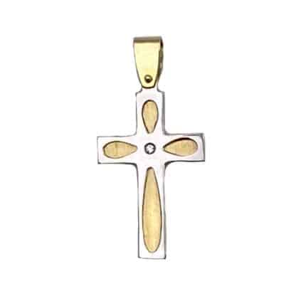 Cruz de oro bicolor con circonita joyería juan luis larráyoz pamplona