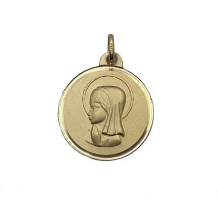 Medalla de oro Virgen niña bisel 17mm medalla de primera comunión regalo comunión comprar online medalla grabada Joyería Juan Luis Larráyoz Pamplona