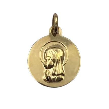 Medalla de oro Virgen Niña lisa 13mm medalla de primera comunión regalo comunión comprar online medalla grabada Joyería Juan Luis Larráyoz Pamplona