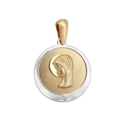 Medalla de oro bicolor Virgen Niña 14mm medalla de primera comunión regalo comunión comprar online medalla grabada Joyería Juan Luis Larráyoz Pamplona