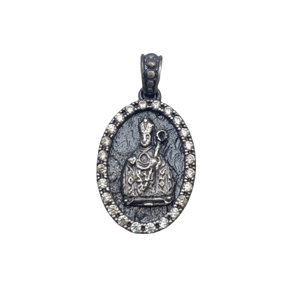 Medalla de plata vieja San Fermín oval silueta colgante de patrón de navarra pamplona sanfermines regalo para navarros medalla de san Fermín joyería pamplona