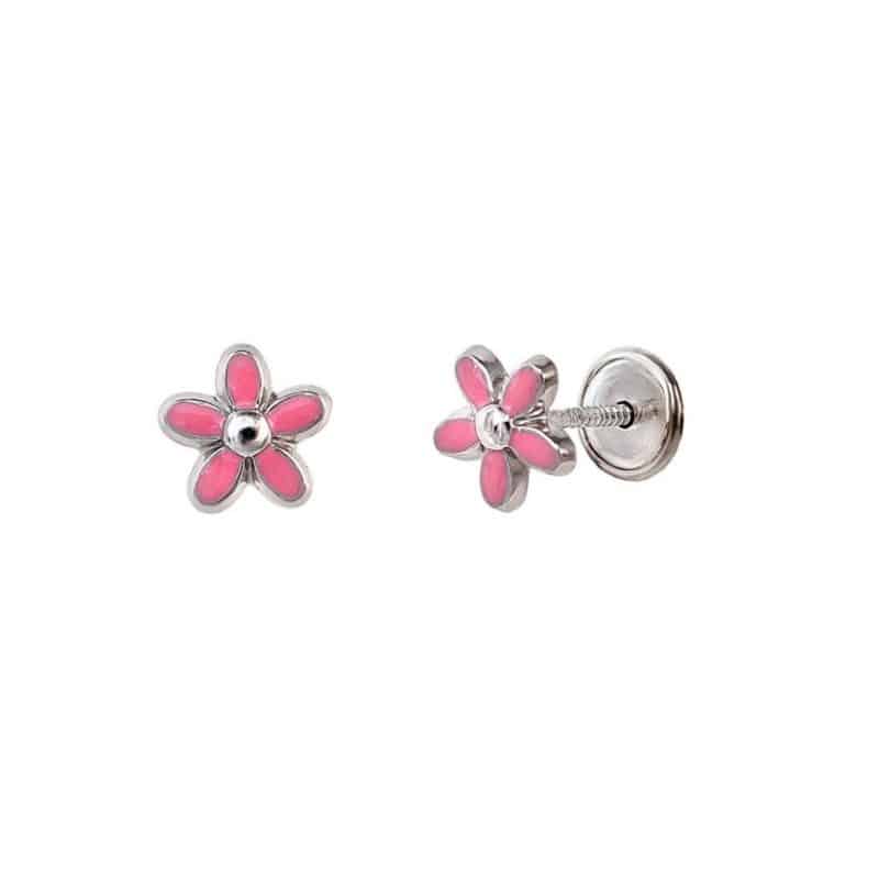 Pendientes de plata flor rosa 6mm niña