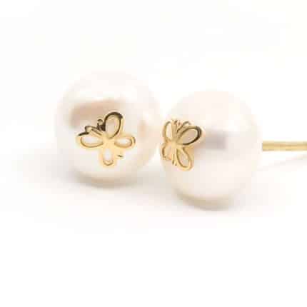 Pendientes de oro perla mariposa pendientes infantiles de oro para niña primera comunión comprar joyería juan luis larráyoz pamplona
