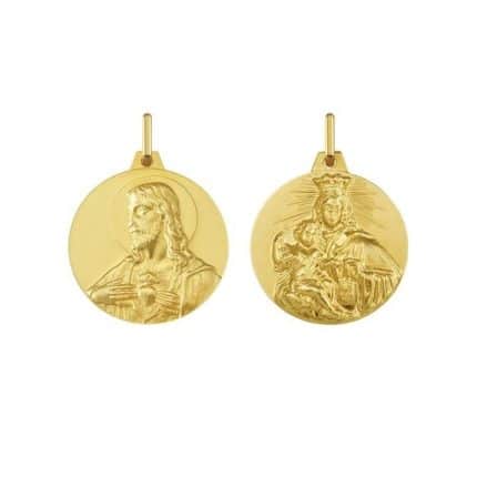 Escapulario de oro liso Virgen del Carmen y Sagrado Corazón 16mm comprar medalla pamplona joyería juan luis larráyoz