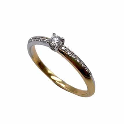 Sortija de oro bicolor Solitario con brazo diamantes 0,15k comprar sortijas anillos de pedida en pamplona joyería juan luis larráyoz