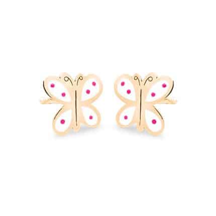 Pendientes de oro Mariposa blanco Eles 3mm pendientes de oro para niña pendientes infantiles mariposas joyería juan luis larráyoz pamplona