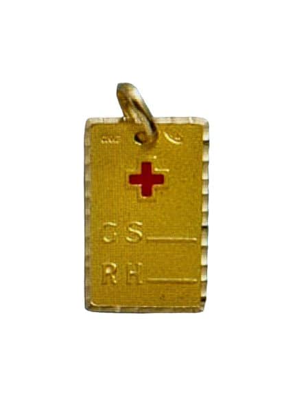 Colgante de oro Alerta médica colgantes de oro chapa con cruz para grabar grupo sanguineo joyería juan luis larráyoz pamplona