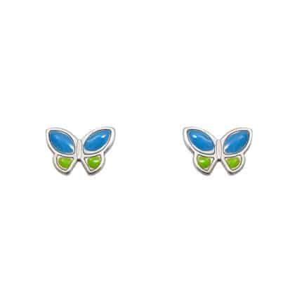 Pendientes de plata Mariposa azul y verde comprar pendientes de plata para niña infantiles joyería juan luis larráyoz pamplona