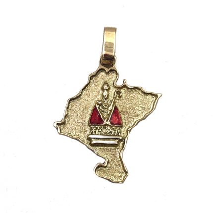 Colgante de oro Navarra con San Fermín esmalte Colgante de oro de 18k en forma de Mapa de Navarra con figura de San Fermín en el centro. Mide 30mm de largo total, asa y reasa incluida. Más modelos de San Fermín en nuestras dos joyerías de Pamplona y en nuestra sección San Fermín Síguenos en Facebook e Instagram!